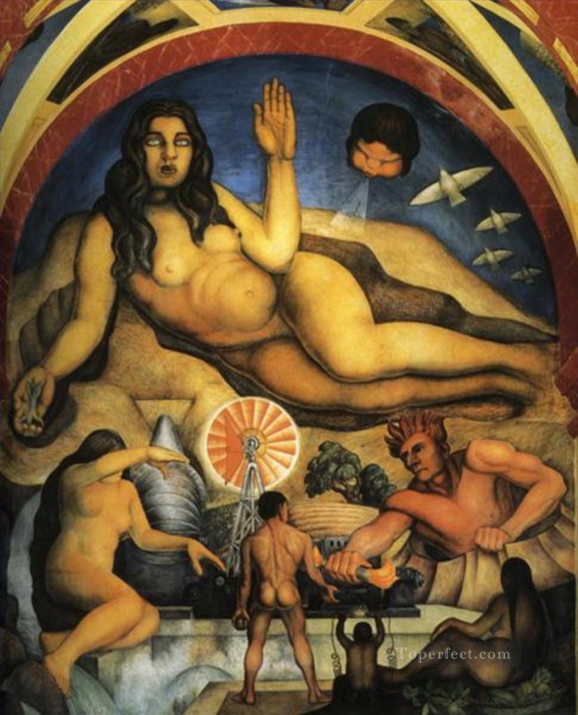 人間が自然の力を制御して解放された地球 1927年 ディエゴ・リベラ油絵